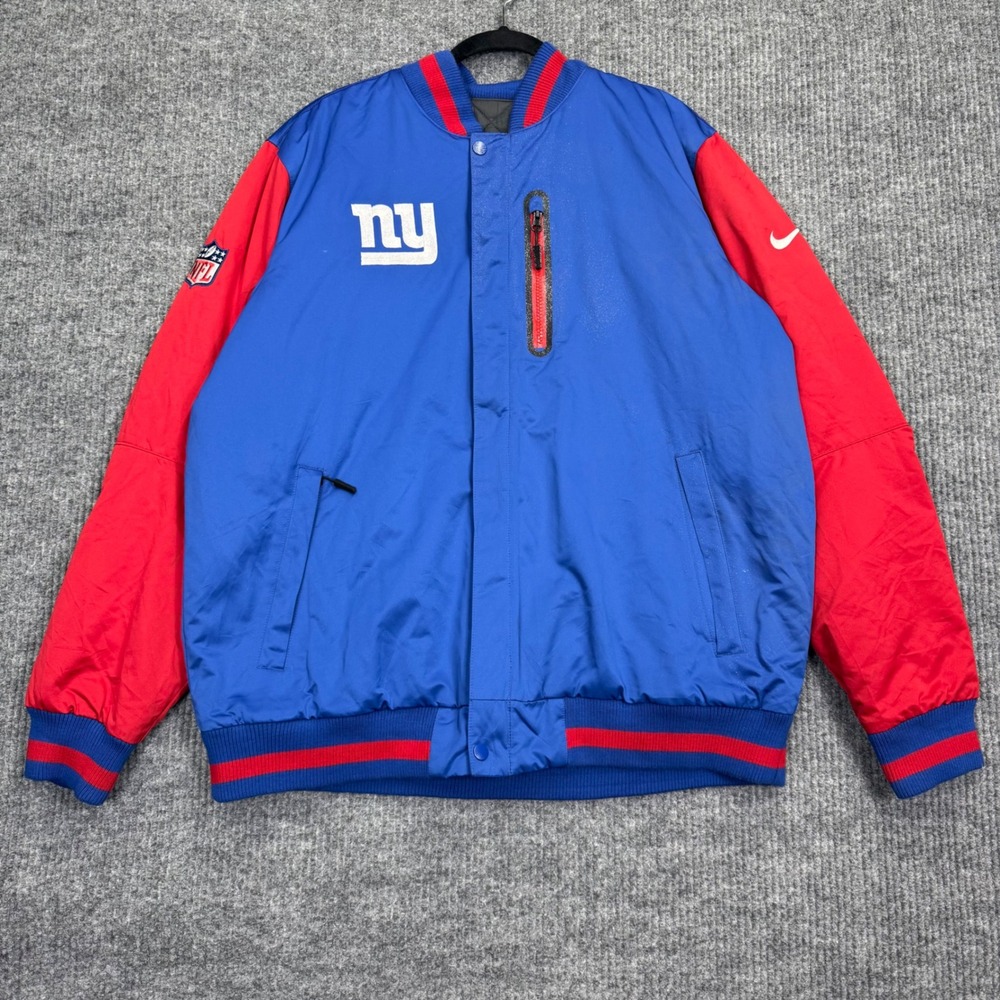 Nike NFL New York Giants Reversible Bomber Jacket Mens XL Blue Grey Quilted
